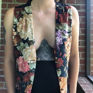 90’s Floral Velvet Satin Button Down Vest Small